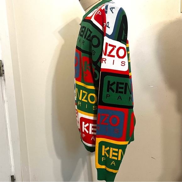 Kenzo Green Intarsia Knit Crew Neck Jumper - Picture 2 of 7